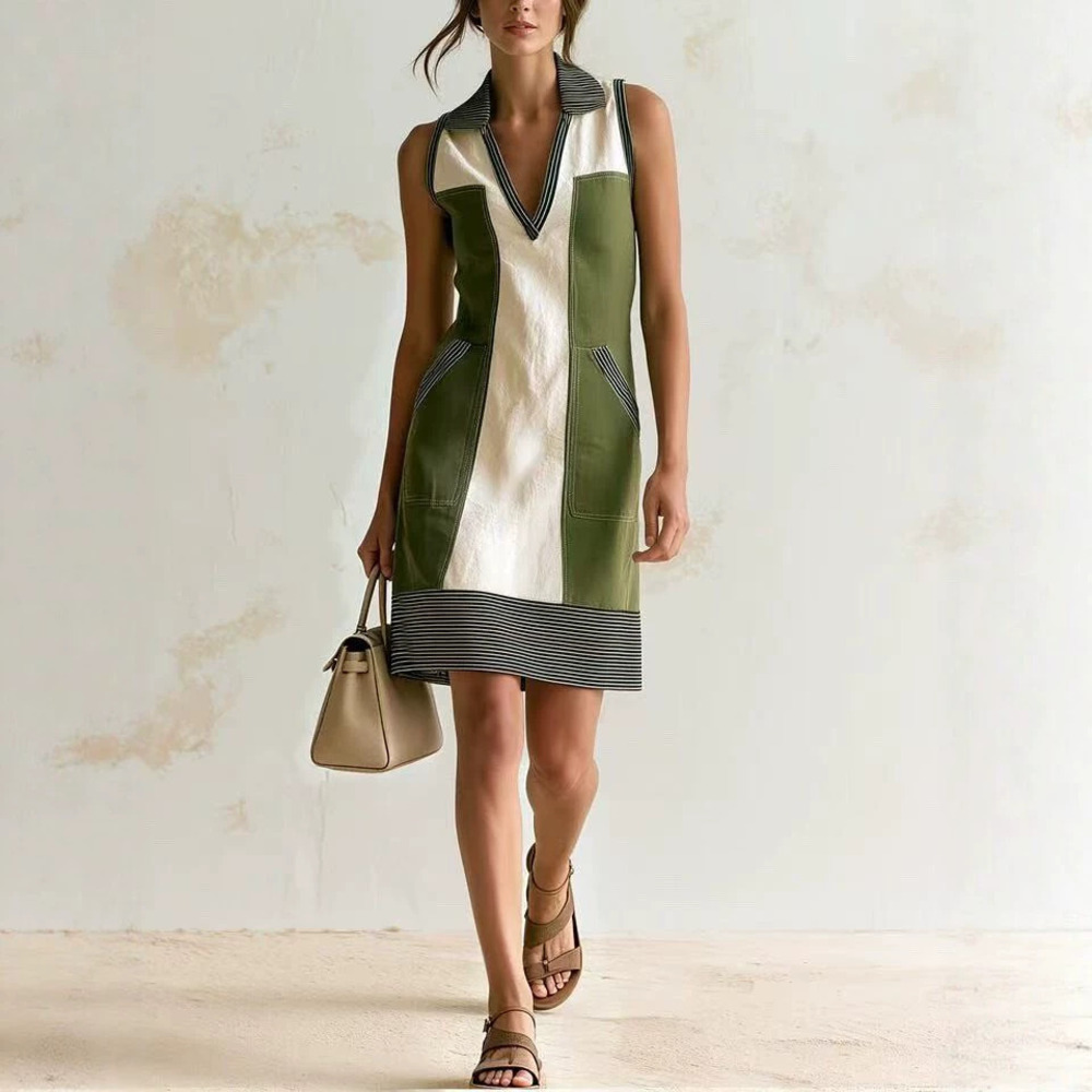 ZARA French Square Neck Sleeveless Patchwork Mini Dress
